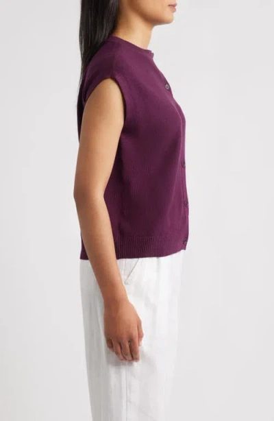 Eileen Fisher Cap Sleeve Organic Linen & Organic Cotton Sweater In Purple