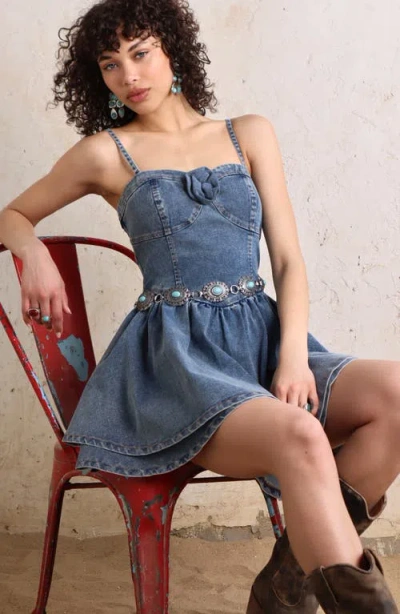 Avec Les Filles Bustier Denim Minidress In Blue