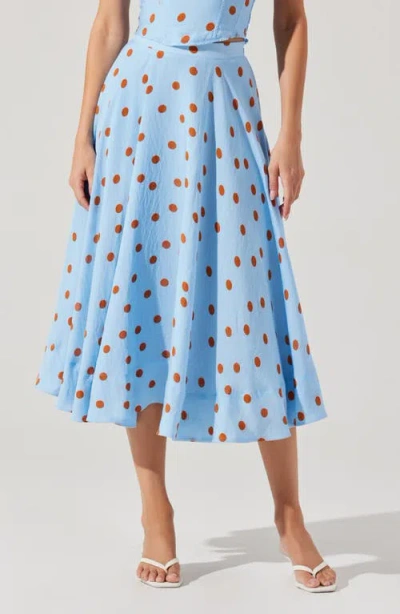 Astr The Label Janie Polka Dot Midi Skirt In Blue