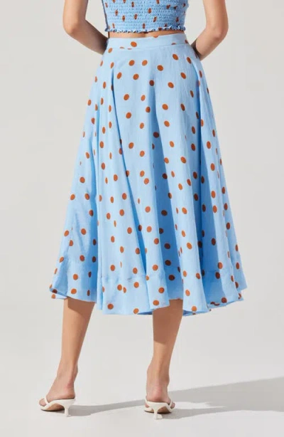 Astr The Label Janie Polka Dot Midi Skirt In Blue