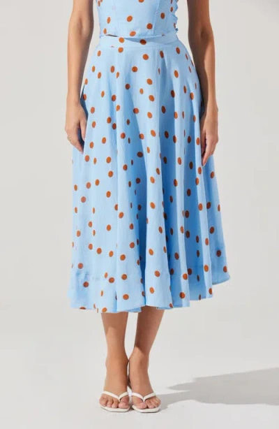 Astr The Label Janie Polka Dot Midi Skirt In Blue