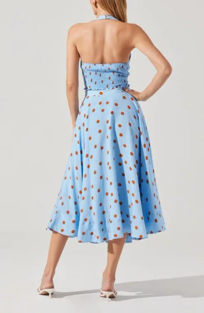 Astr The Label Janie Polka Dot Midi Skirt In Blue