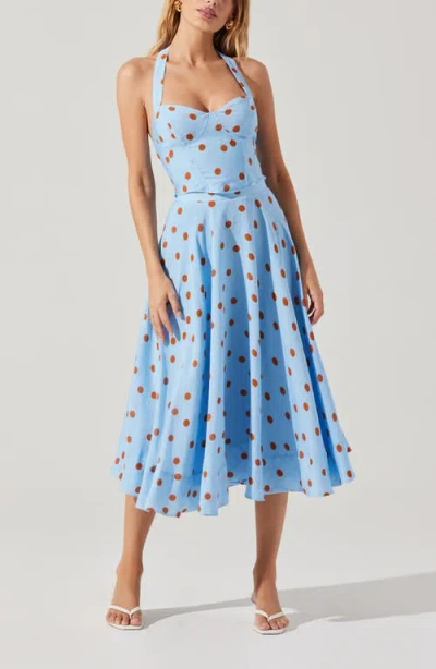 Astr The Label Janie Polka Dot Midi Skirt In Blue