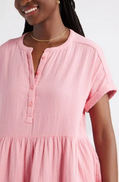 Caslonr Caslon(r) Cotton Gauze Tiered Popover Dress