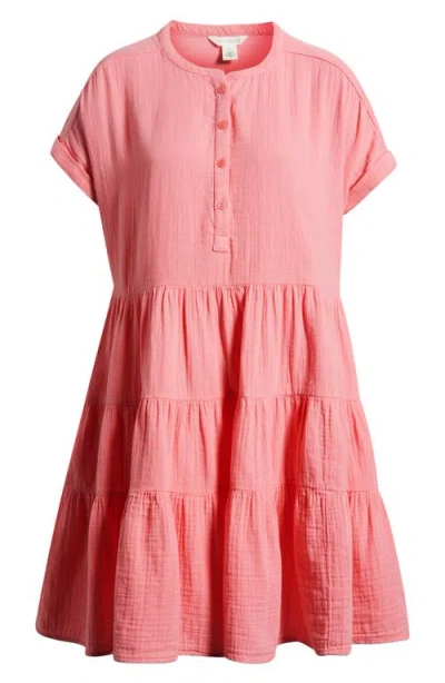 Caslonr Caslon(r) Cotton Gauze Tiered Popover Dress