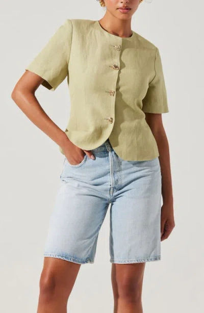 Astr The Label Saige Mixed Button Short Sleeve Linen Blend Jacket In Multi