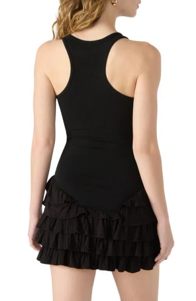 Steve Madden Clea Racerback Ruffle Detail Cotton Blend Minidress In Black
