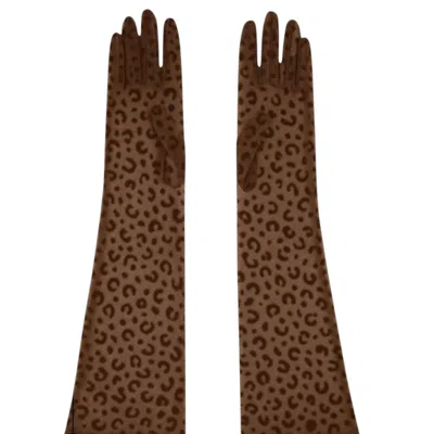 High Heel Jungle By Kathryn Eisman Women's Queen Leopard Print Sheer Mesh Opera Length Glove Brown