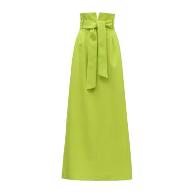 Julia Allert Women's High Waist A-line Long Skirt With Belt Lime Green
