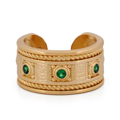 Ebru Jewelry Women's Gold / Green Mystic Queen Emerald Cuff Gold Ring - Green