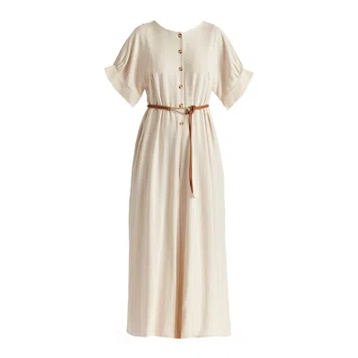 Paisie Women's Neutrals Relaxed Fit Wide Leg Jumpsuit With Belt In Oatmeal