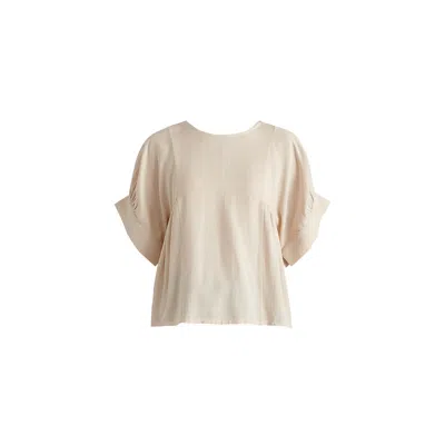 Paisie Women's Neutrals Relaxed Fit Top With Back Bow Detail In Oatmeal