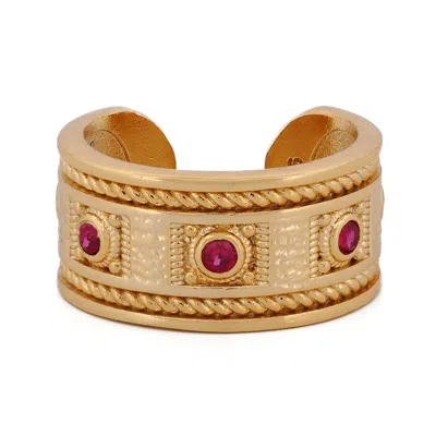 Ebru Jewelry Women's Gold / Pink Mystic Queen Ruby Cuff Gold Ring - Pink