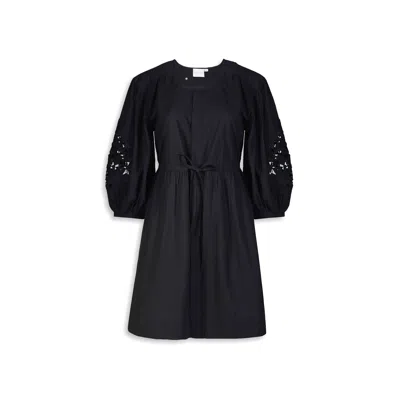 Reistor Shirt Dress With Balloon Sleeves In Black In Black