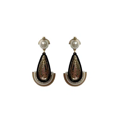 Gissa Bicalho Women's Gold / Black Handmade Acrylic Earring Pebble