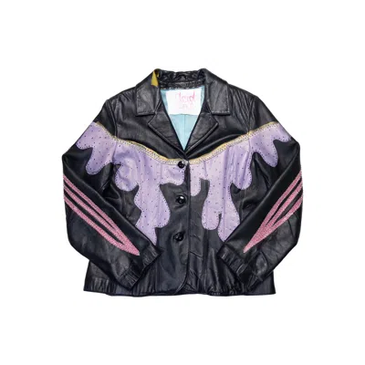 Acid Cat Women's Black Drips And Heart And Swords Sparkle Leather Jacket