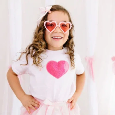 Sweet Wink Heart Sequin Patch Short Sleeve T-shirt In Pink
