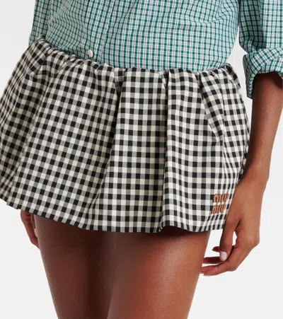 Miu Miu Bubble Gingham Cotton Miniskirt