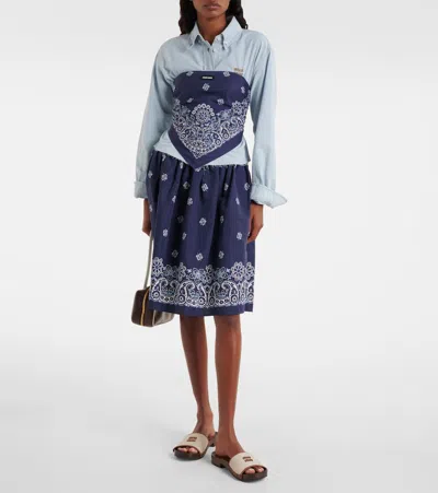 Miu Miu Bandana Cotton And Linen Miniskirt