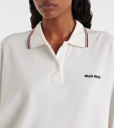 Miu Miu Logo Cotton Polo Sweater In White