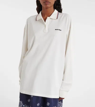 Miu Miu Logo Cotton Polo Sweater In White