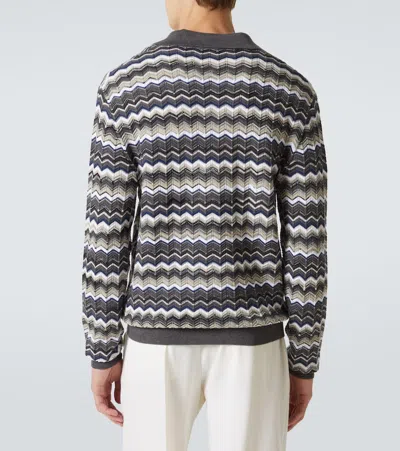 Missoni Mens Grey And Beige Tones Zig-zag Pattern Long-sleeve Cotton And Wool Polo Shirt In Gray