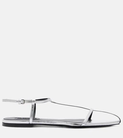 Jil Sander Metallic Leather Sandals Sky Grey In Silver