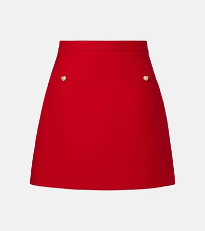 Valentino Button-embellished Wool And Silk-blend Mini Skirt In Red