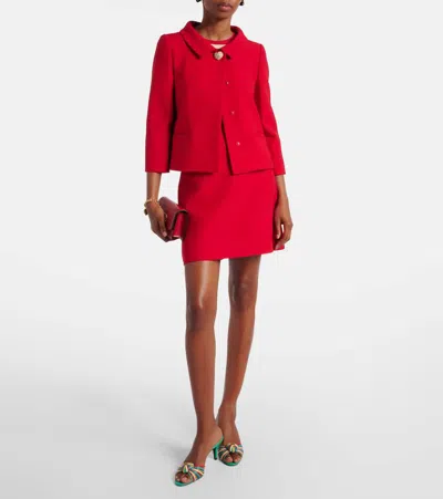 Valentino Button-embellished Wool And Silk-blend Mini Skirt In Red