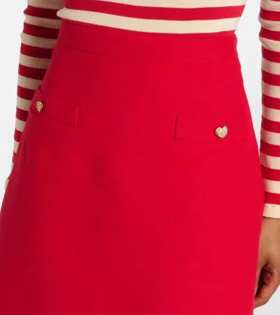 Valentino Button-embellished Wool And Silk-blend Mini Skirt In Red