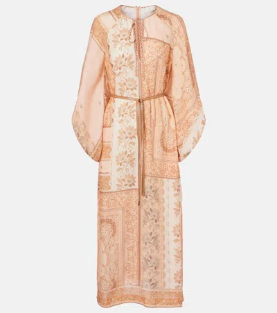 Zimmermann Bandana Print Linen Lucky Tunic Midi Dress In Orange