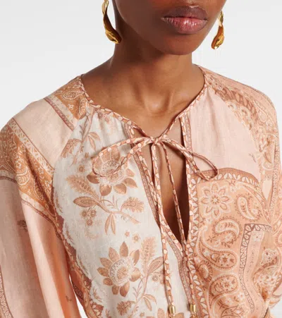 Zimmermann Bandana Print Linen Lucky Tunic Midi Dress In Orange