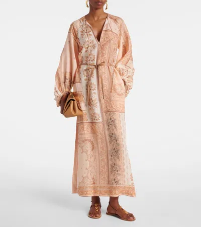 Zimmermann Bandana Print Linen Lucky Tunic Midi Dress In Orange