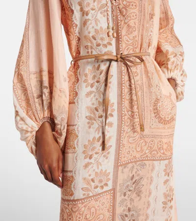 Zimmermann Bandana Print Linen Lucky Tunic Midi Dress In Orange