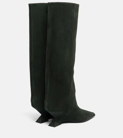 Attico Cheope 105 Suede Knee-high Boots In Green
