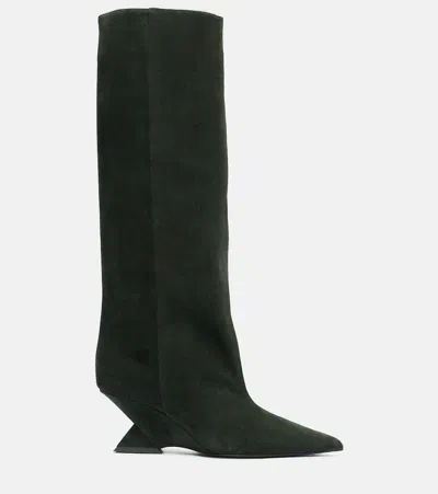 Attico Cheope 105 Suede Knee-high Boots In Green
