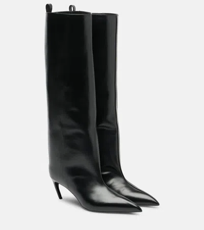Attico Leather High Shaft Ankle Boots With Pointed Toe In Black