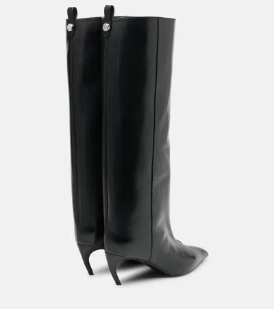 Attico Leather High Shaft Ankle Boots With Pointed Toe In Black