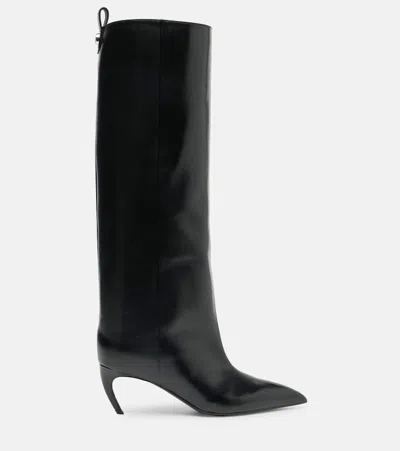 Attico Leather High Shaft Ankle Boots With Pointed Toe In Black