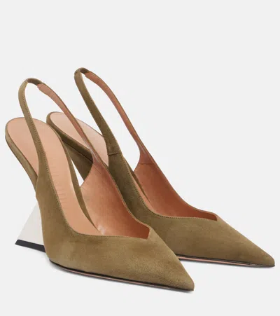 Attico Cheope 105 Suede Slingback Pumps In Green