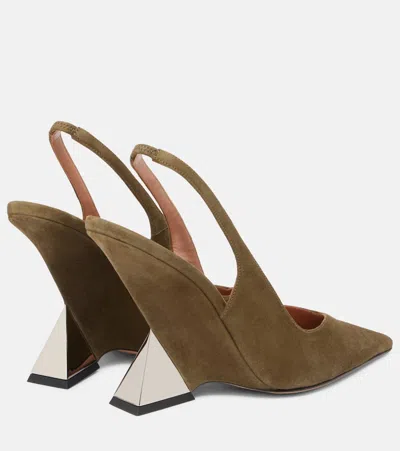 Attico Cheope 105 Suede Slingback Pumps In Green