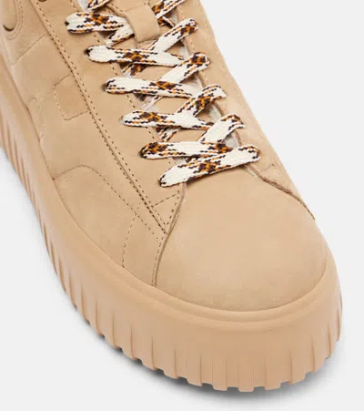 Hogan Suede Sneakers Shearling Lining Platform Sole In Brown