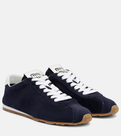 Miu Miu Sneakers Plume In Pelle Scamosciata Blu Navy Donna In Blue