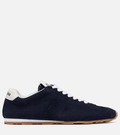Miu Miu Sneakers Plume In Pelle Scamosciata Blu Navy Donna In Blue