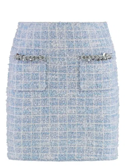 Self-portrait High Waist Textured Fabric Mini Skirt In Blue