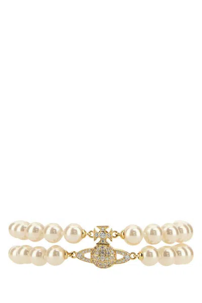 Vivienne Westwood Double Strand Pearl Bracelet With Crystal Embellishments In Neutral