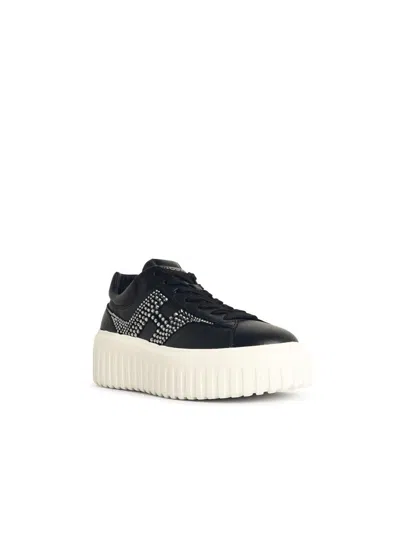 Hogan Leather Sneakers With Platform Sole And Embellished Stripes In Black