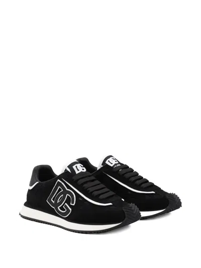 Dolce & Gabbana Dg Cushion Lace-detailed Suede Sneakers Shoes In Black