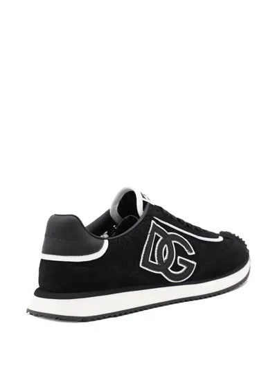 Dolce & Gabbana Dg Cushion Lace-detailed Suede Sneakers Shoes In Black