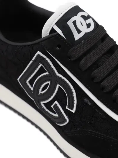 Dolce & Gabbana Dg Cushion Lace-detailed Suede Sneakers Shoes In Black